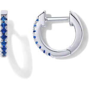 14K Gold Plated 925 Silver Spinel Blue CZ Huggie Earrings for Women